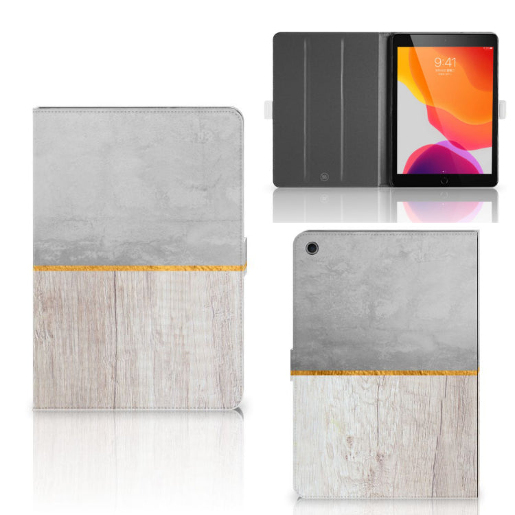 Tablet Book Cover Wood Concrete - collage met voor-, achter- en binnenkant