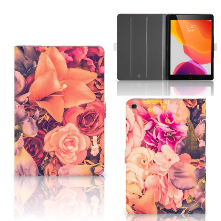 Tablet Cover Bosje Bloemen - collage met voor-, achter- en binnenkant