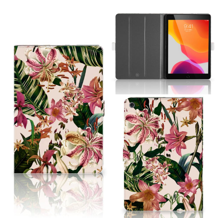 Tablet Cover Flowers - collage met voor-, achter- en binnenkant