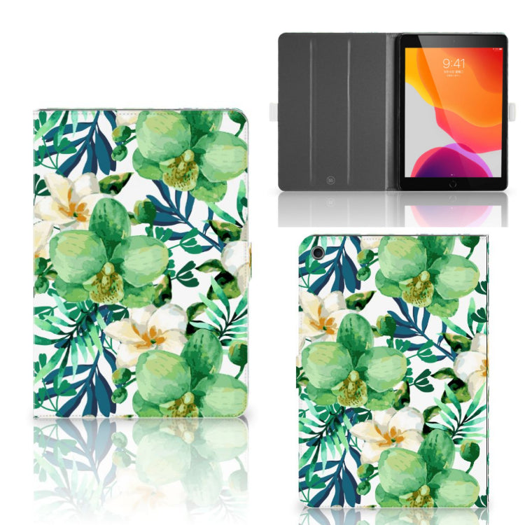 Tablet Cover Orchidee Groen - collage met voor-, achter- en binnenkant