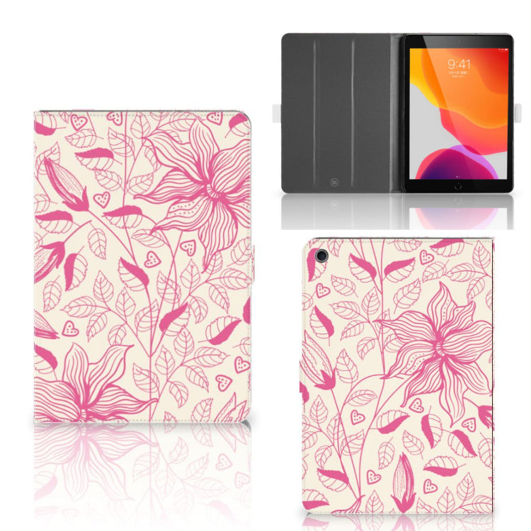Tablet Cover Pink Flowers - collage met voor-, achter- en binnenkant