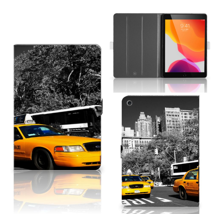 Tablet Flip Case New York Taxi - collage met voor-, achter- en binnenkant