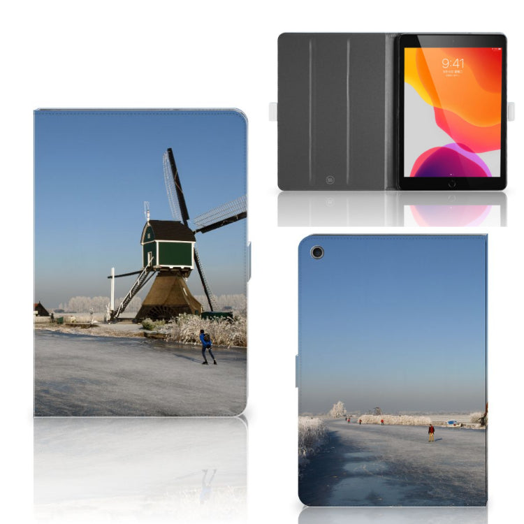 Tablet Flip Case Schaatsers - collage met voor-, achter- en binnenkant