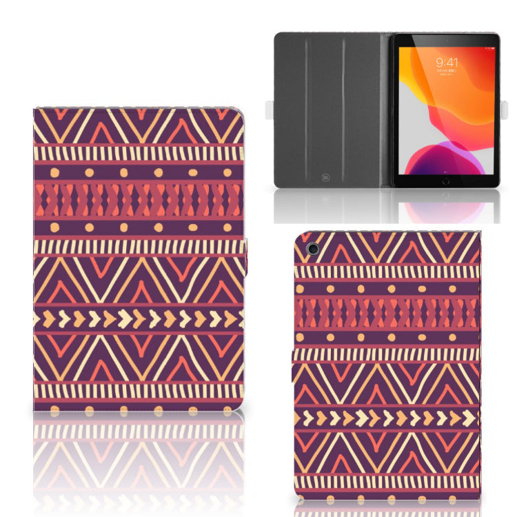 Tablet Hoes Aztec Paars - collage met voor-, achter- en binnenkant