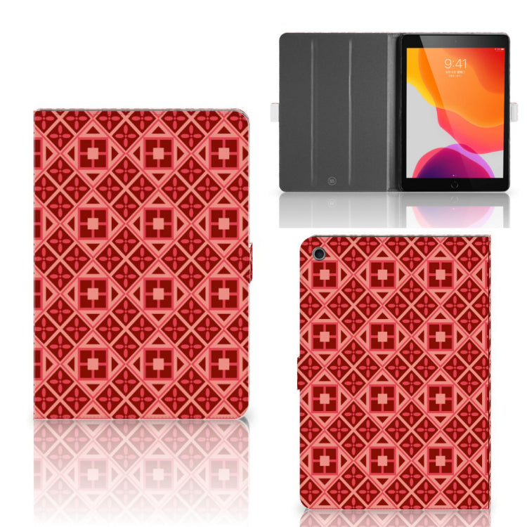 Tablet Hoes Batik Rood - collage met voor-, achter- en binnenkant