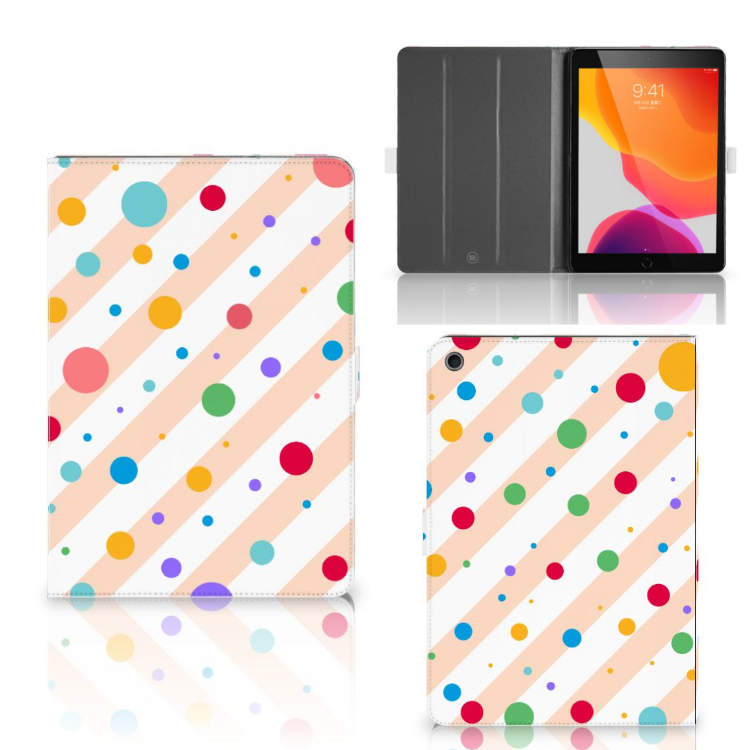 Tablet Hoes Dots - collage met voor-, achter- en binnenkant