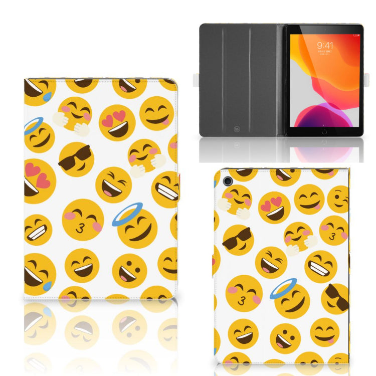 Tablet Hoes Emoji - collage met voor-, achter- en binnenkant