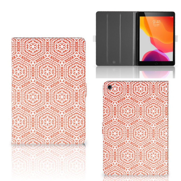 Tablet Hoes Pattern Orange - collage met voor-, achter- en binnenkant