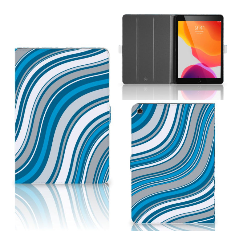 Tablet Hoes Waves Blue - collage met voor-, achter- en binnenkant