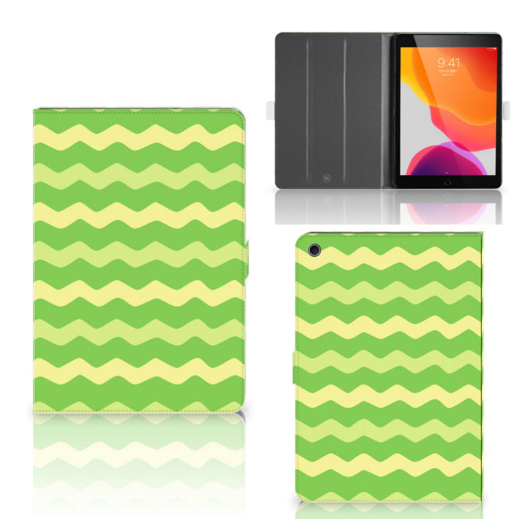Tablet Hoes Waves Green - collage met voor-, achter- en binnenkant