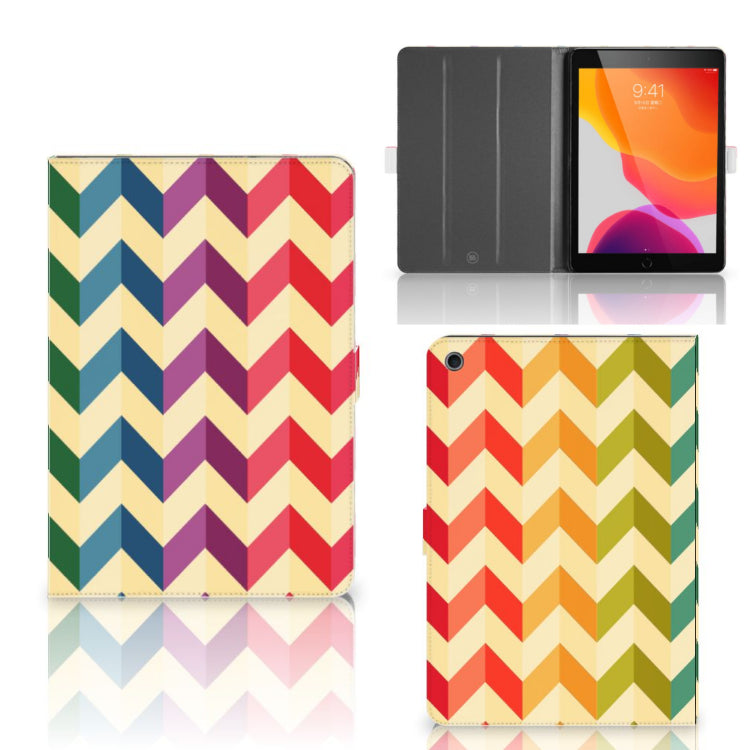 Tablet Hoes Zigzag Multi Color - collage met voor-, achter- en binnenkant