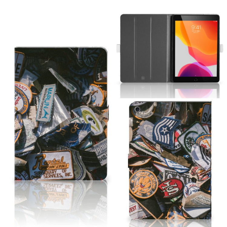 Tablet Hoesje met foto Badges - collage met voor-, achter- en binnenkant