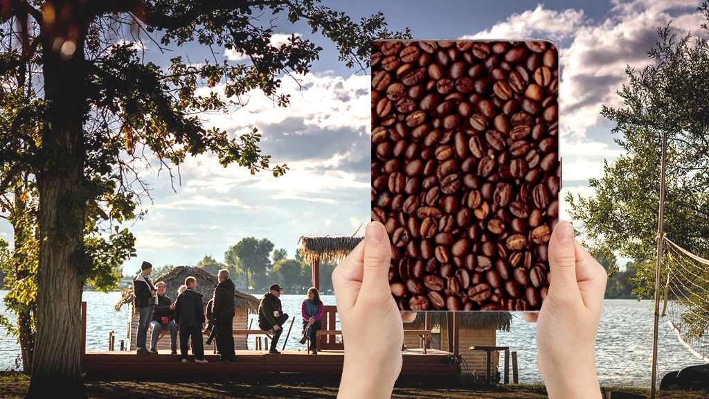Tablet Stand Case Koffiebonen - voorkant