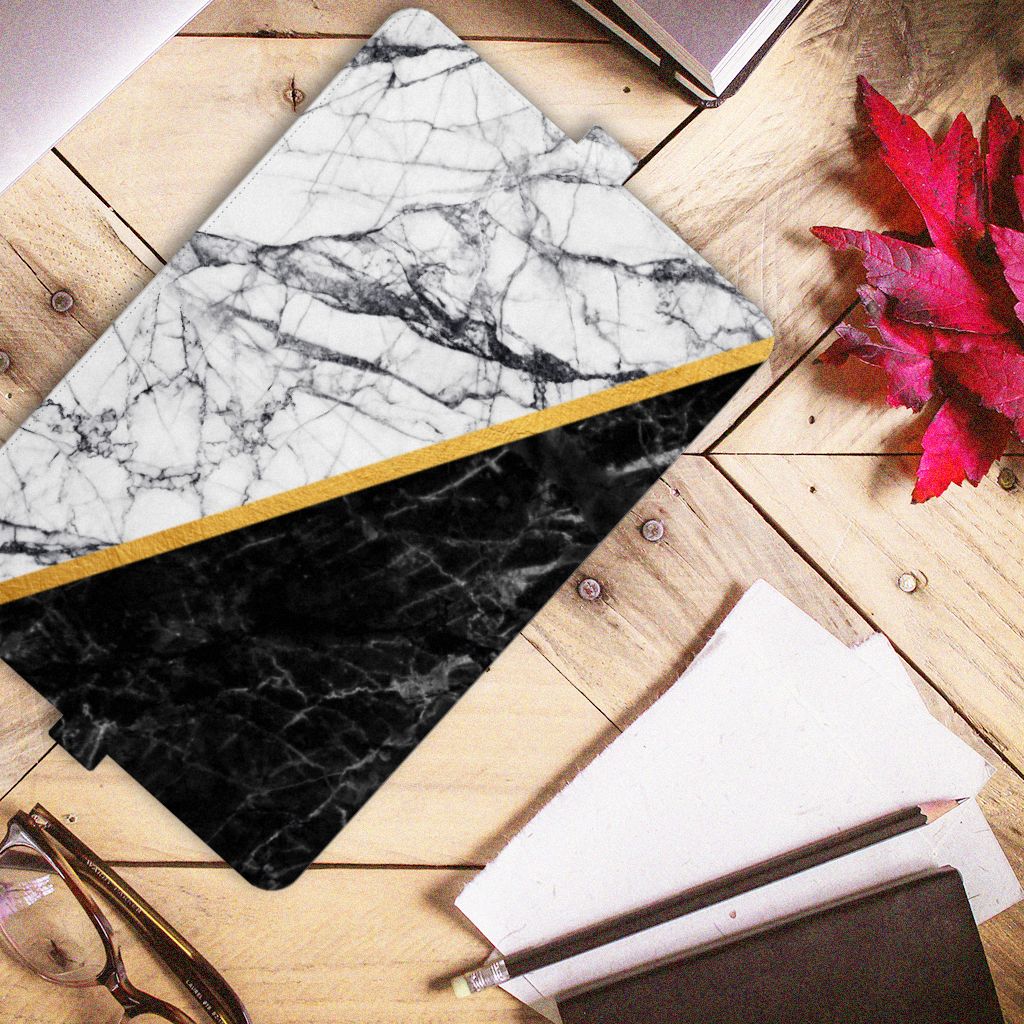 iPad (2022) 10.9 Leuk Tablet hoesje  Marmer Wit Zwart - Origineel Cadeau Man