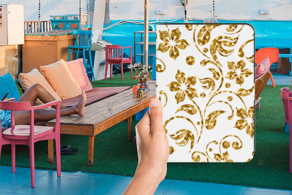 iPad (2022) 10.9 Tablet Cover Gouden Bloemen