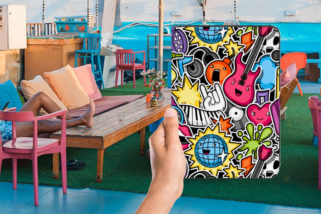iPad (2022) 10.9 Tablet Hoes met standaard Punk Rock design kleurrijk aanzicht