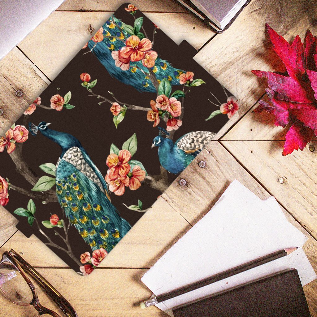 iPad Air (2020/2022) 10.9 inch Flip Case Pauw met Bloemen design bovenaanzicht