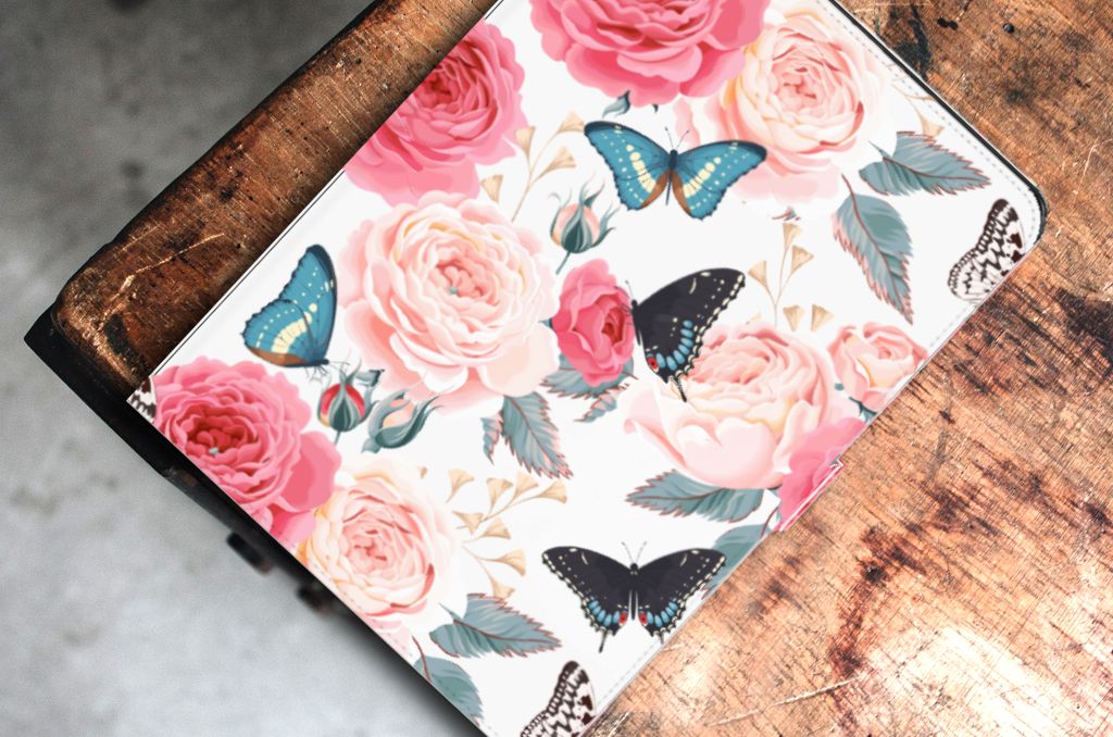 iPad Air (2020/2022) 10.9 inch Tablet Cover Butterfly Roses bovenaanzicht