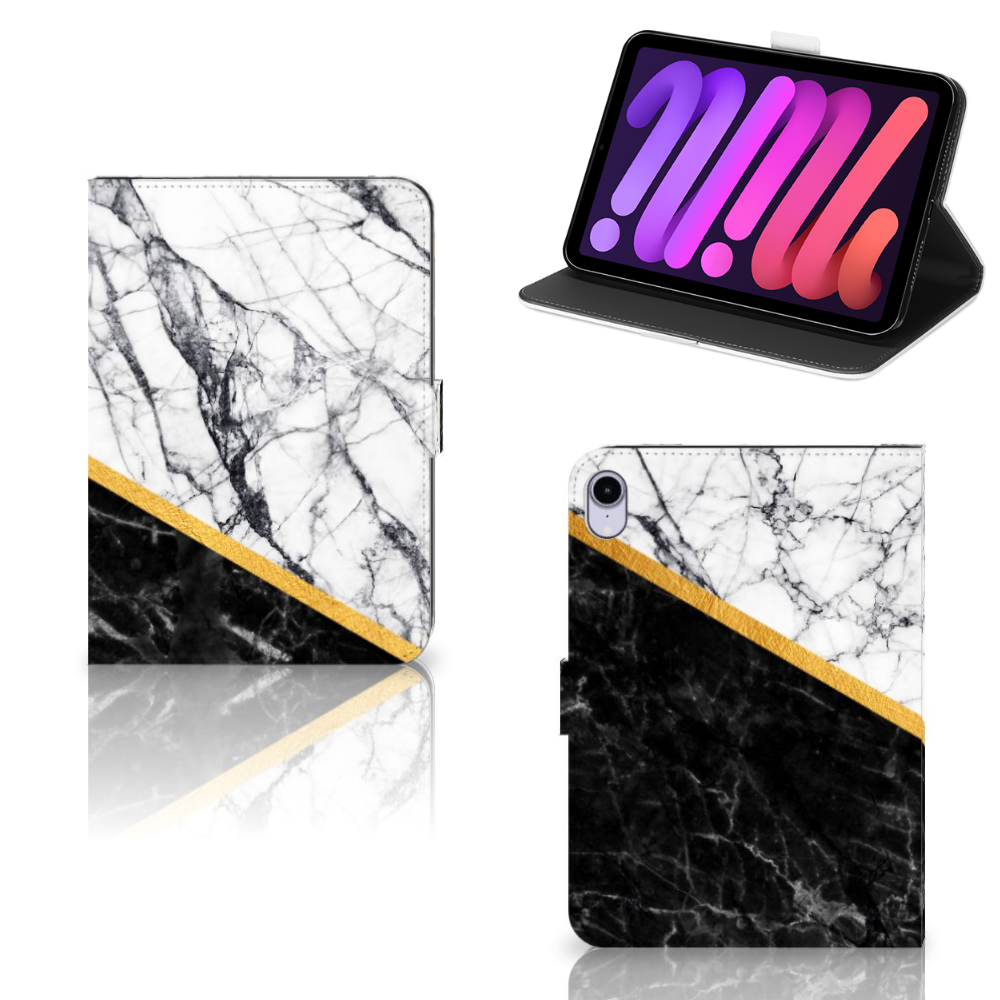 iPad Mini 6 (2021) Leuk Tablet hoesje  Marmer Wit Zwart - Origineel Cadeau Man
