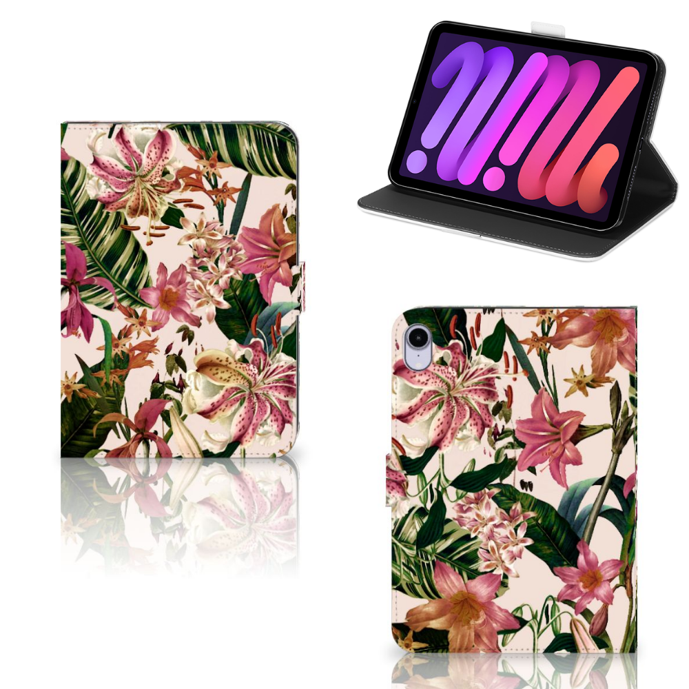 iPad Mini 6 (2021) Tablet Cover Flowers bloemen design vooraanzicht
