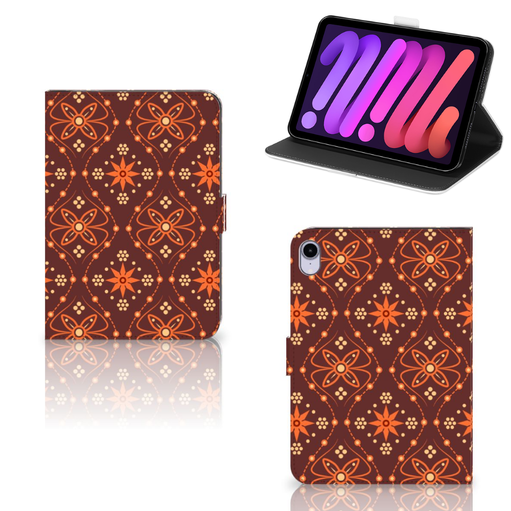 iPad Mini 6 (2021) Tablet Hoes Batik Brown tablethoes batik bruin aanzicht