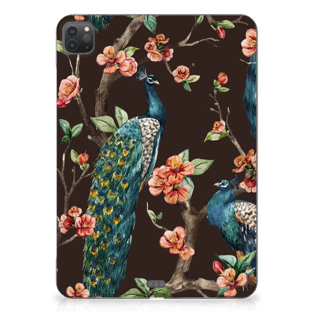 iPad Pro 11 (2024) Back Case Pauw met Bloemen pauw bloemen achterkant