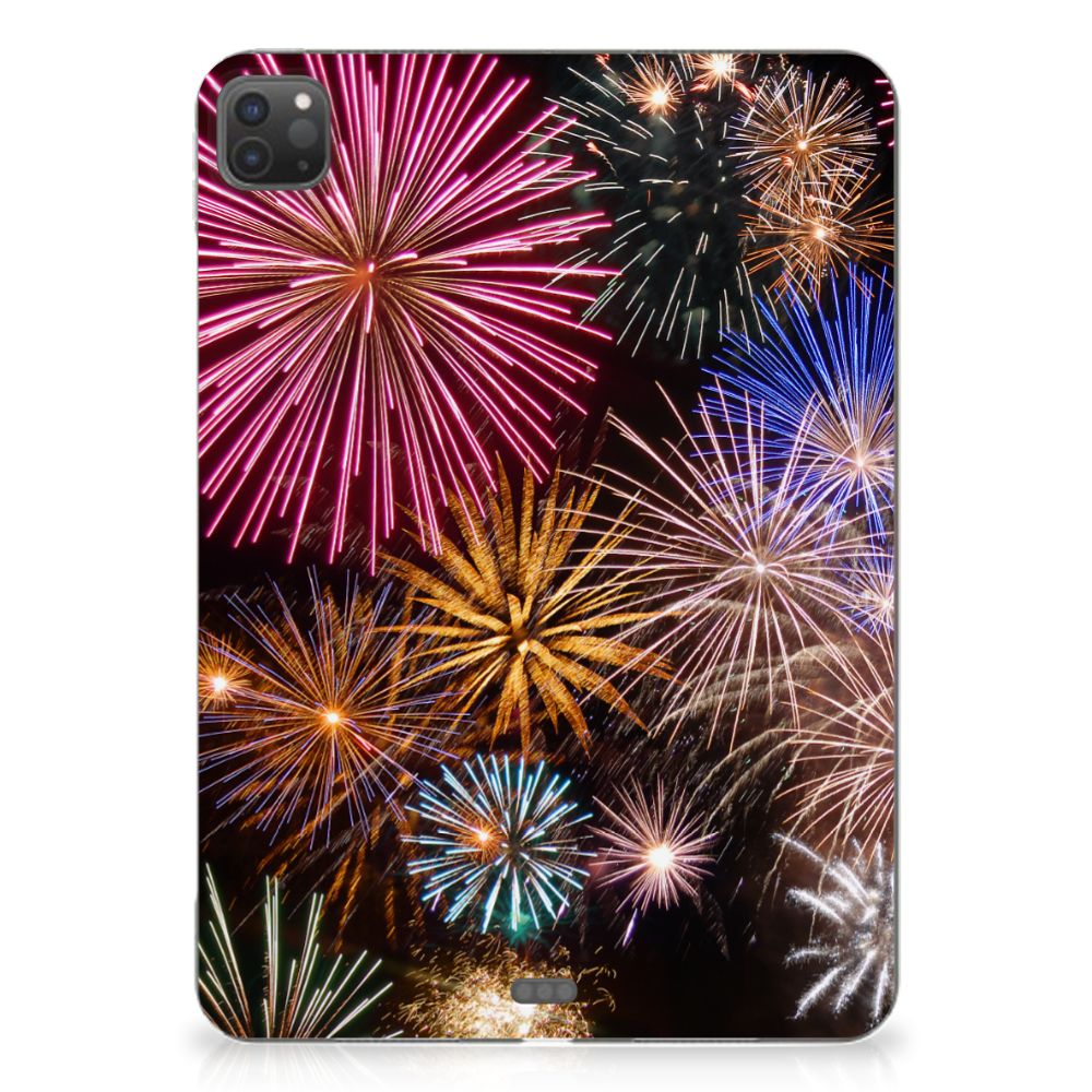 iPad Pro 11 (2024) Leuke Siliconen Hoes Vuurwerk siervuurwerk kleurrijk design achteraanzicht