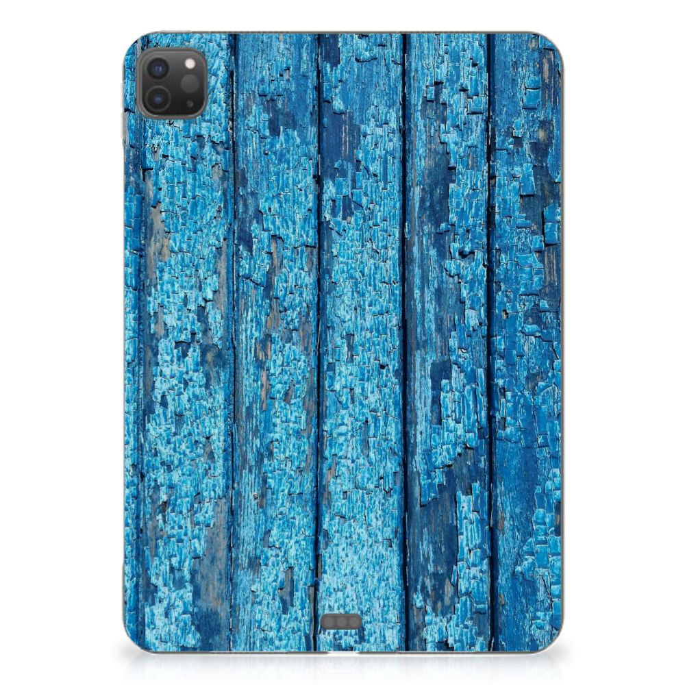 iPad Pro 11 (2024) Silicone Tablet Hoes Wood Blue achterzijde design afgebladderd blauw hout