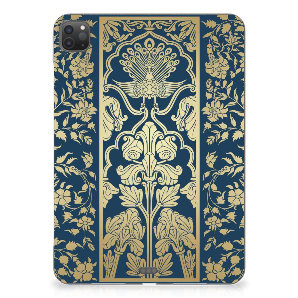 iPad Pro 11 (2024) Siliconen Hoesje Beige Flowers design beige bloemen donkerblauw