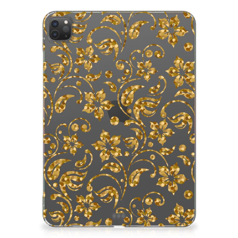 iPad Pro 11 (2024) Siliconen Hoesje Gouden Bloemen design achterkant
