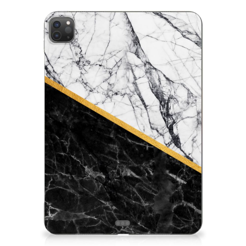 iPad Pro 11 (2024) Tablet Back Cover Marmer Wit Zwart design marmer zwartwit aanzicht