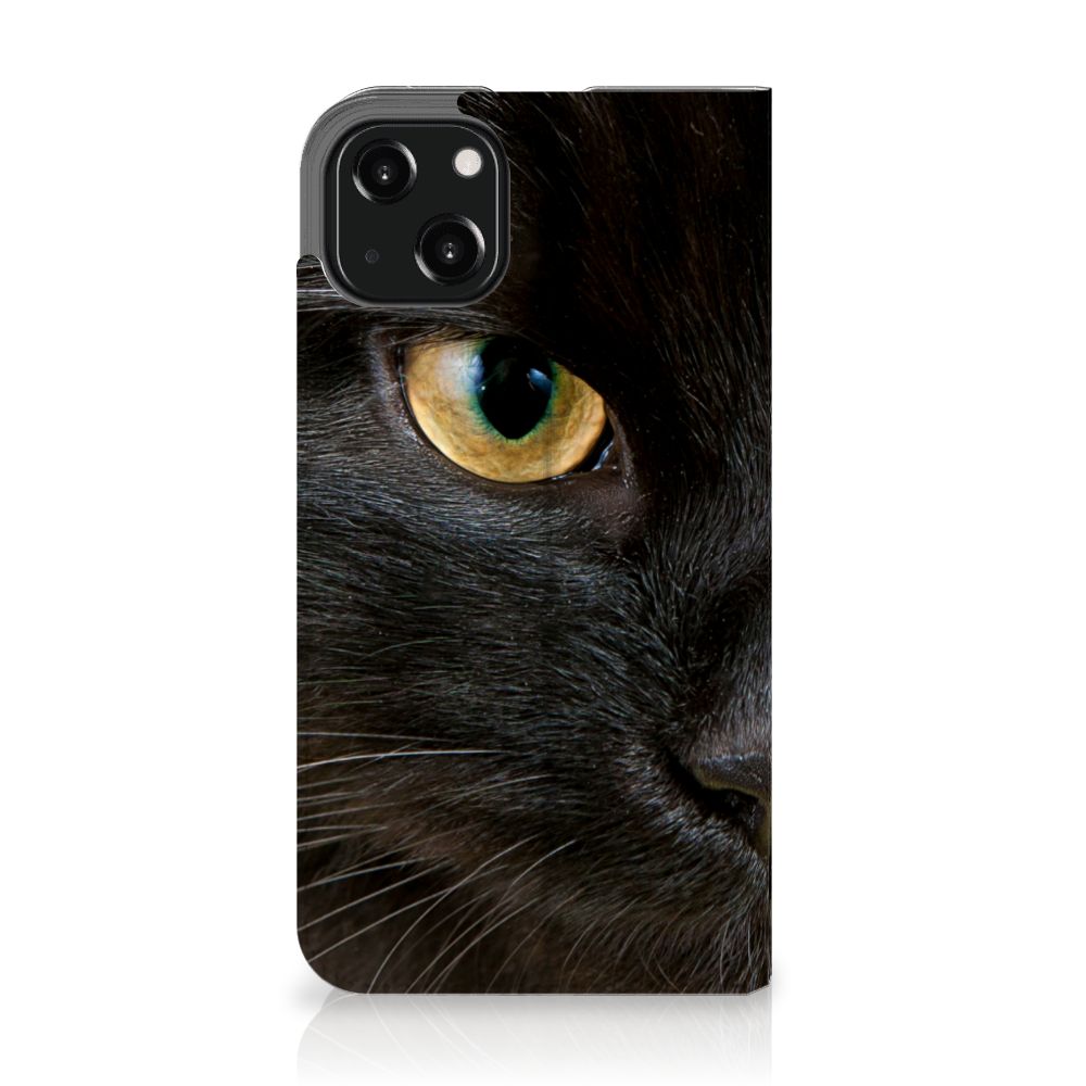 iPhone 13 Hoesje maken Zwarte Kat stand case zwart kat gezicht detail.