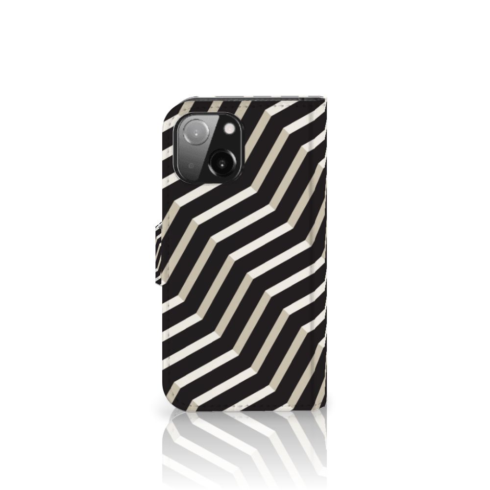 Apple iPhone 13 Mini Book Case Illusion design abstract zwart wit voorkant