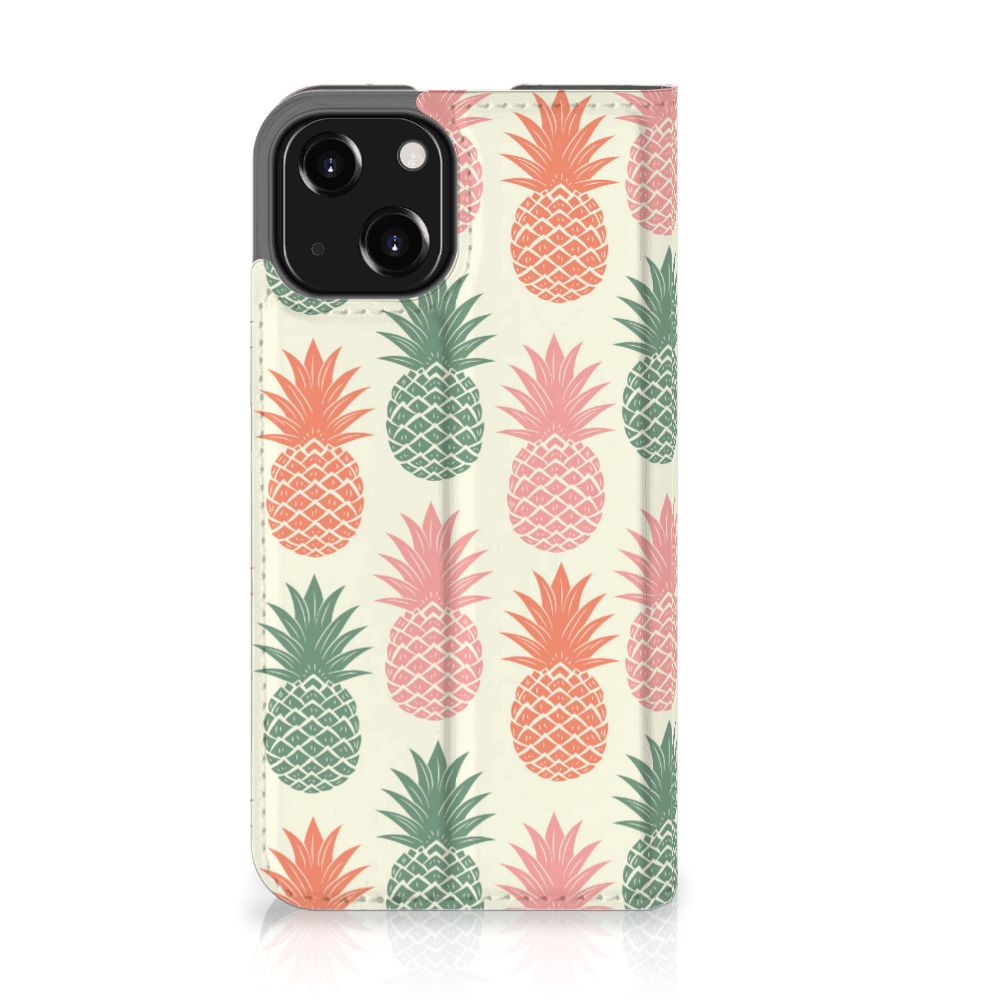 iPhone 13 Mini Flip Style Cover Ananas ananas print design voorkant