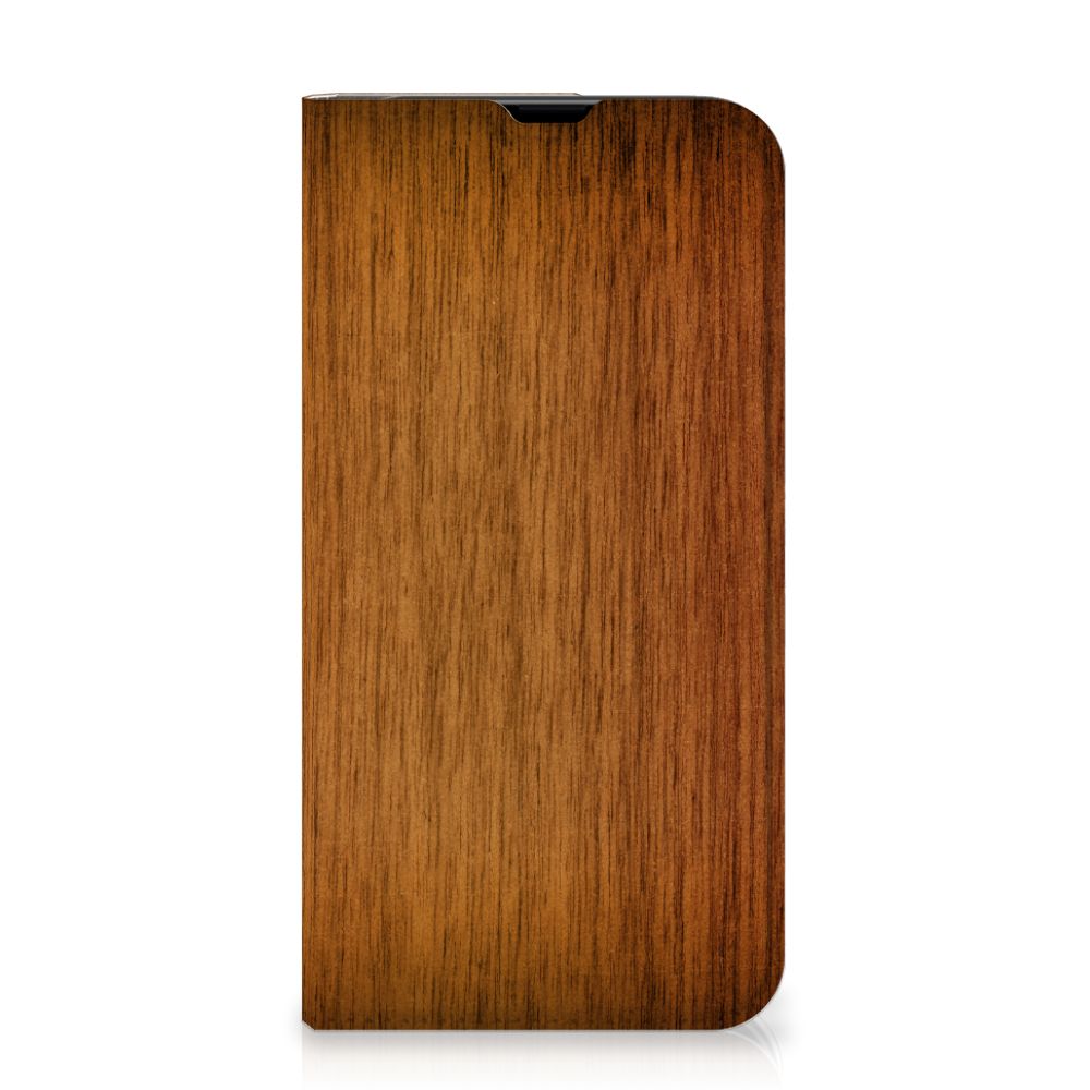 iPhone 13 Pro Book Wallet Case Donker Hout design Donker Hout aanzicht