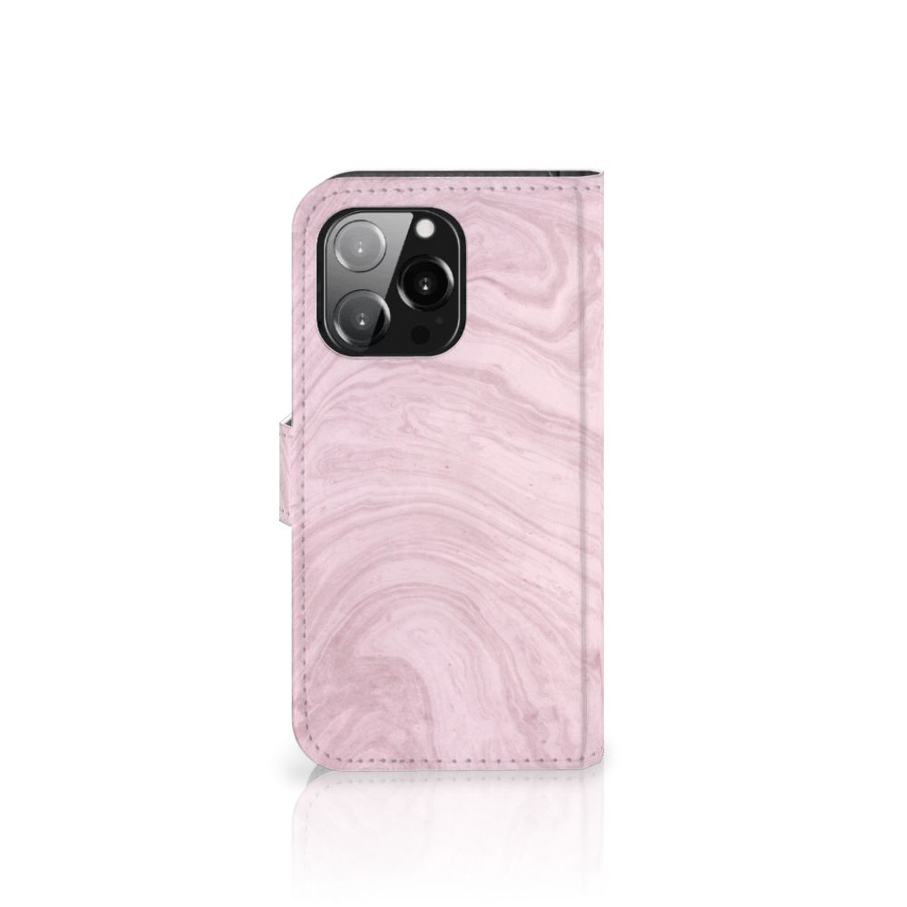 iPhone 13 Pro Bookcase Marble Pink design hoesje aanzicht