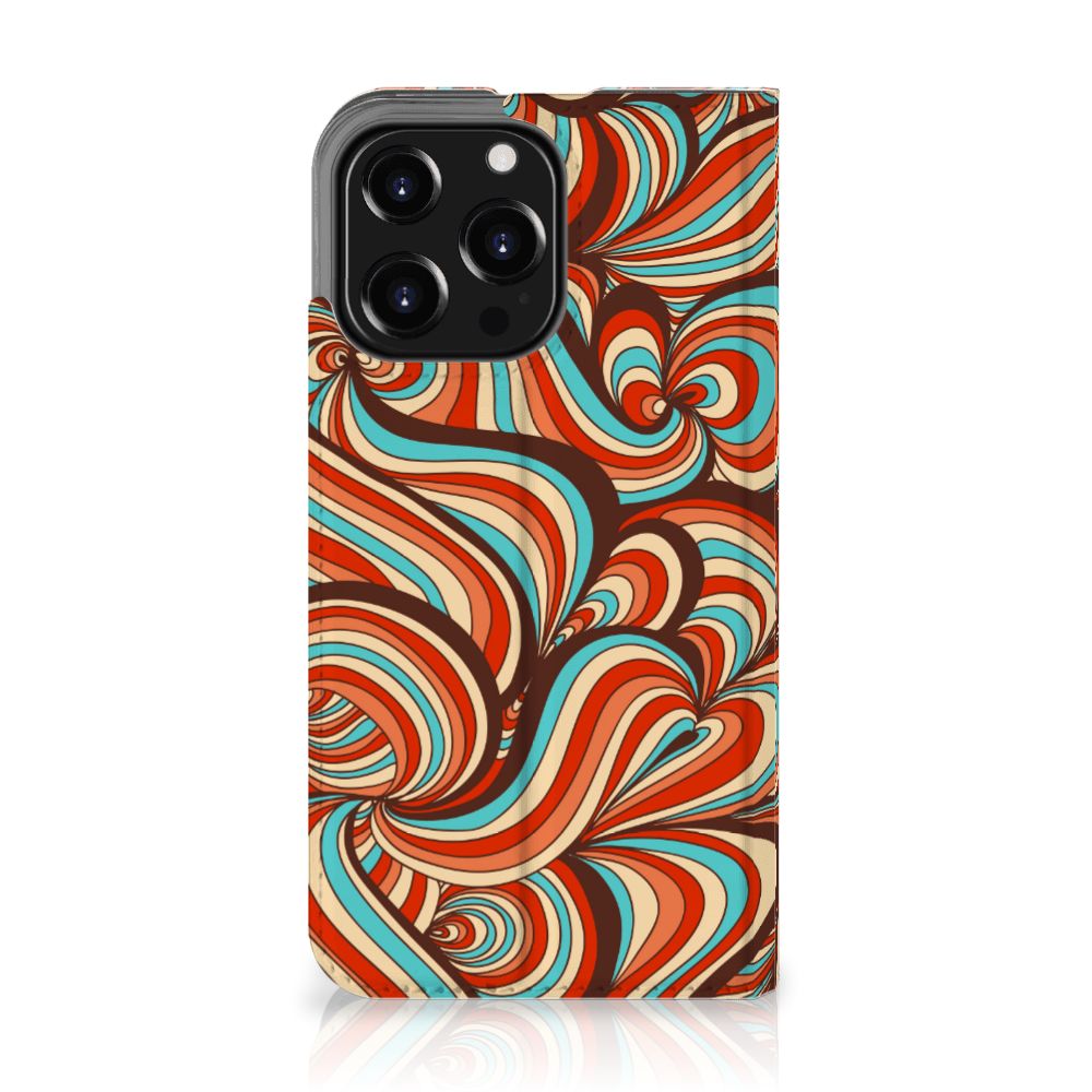 iPhone 13 Pro Bookcase Retro design kleurrijk abstract aanzicht