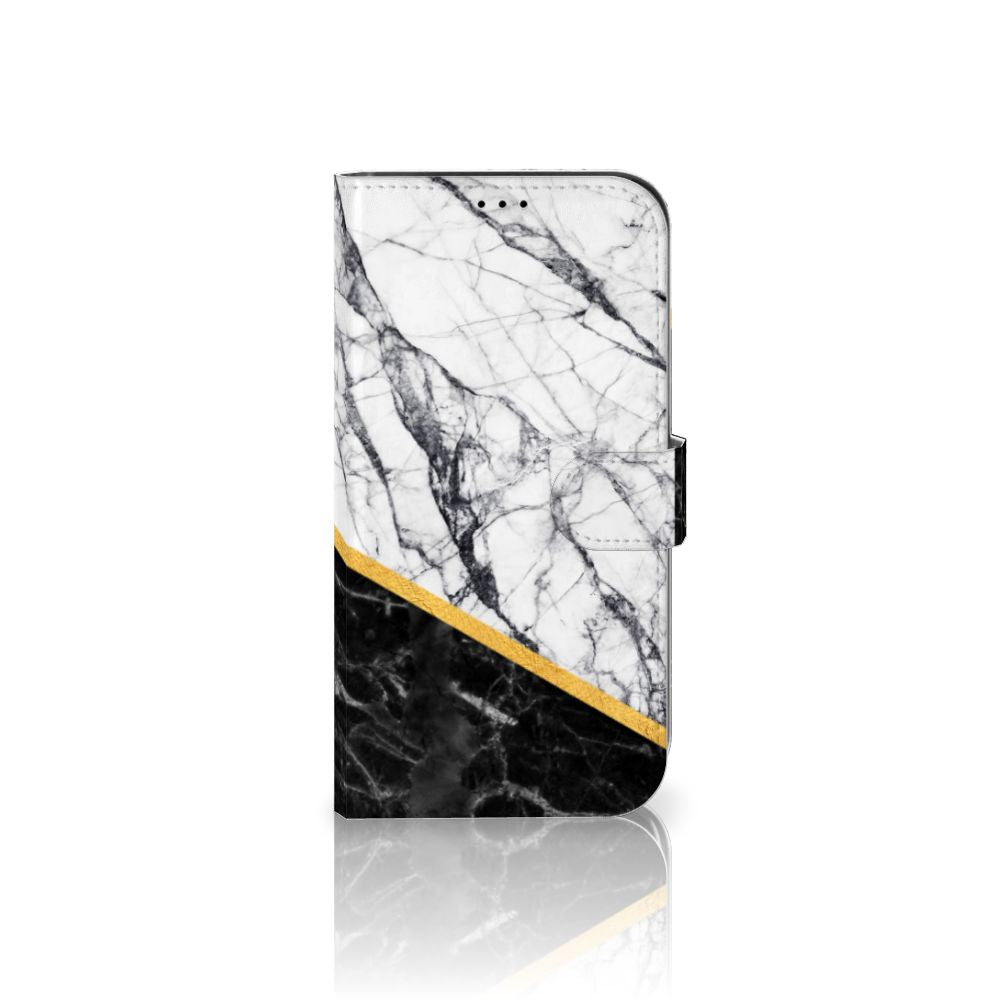 iPhone 13 Pro Max Bookcase Marmer Wit Zwart design boekhoes zijaanzicht