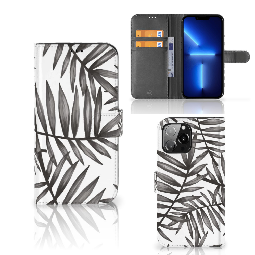 iPhone 13 Pro Max Hoesje Leaves Grey case design leaves grey front side