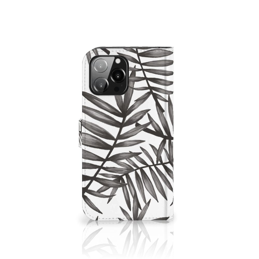 iPhone 13 Pro Max Hoesje Leaves Grey telefoonhoesje bladeren grijs