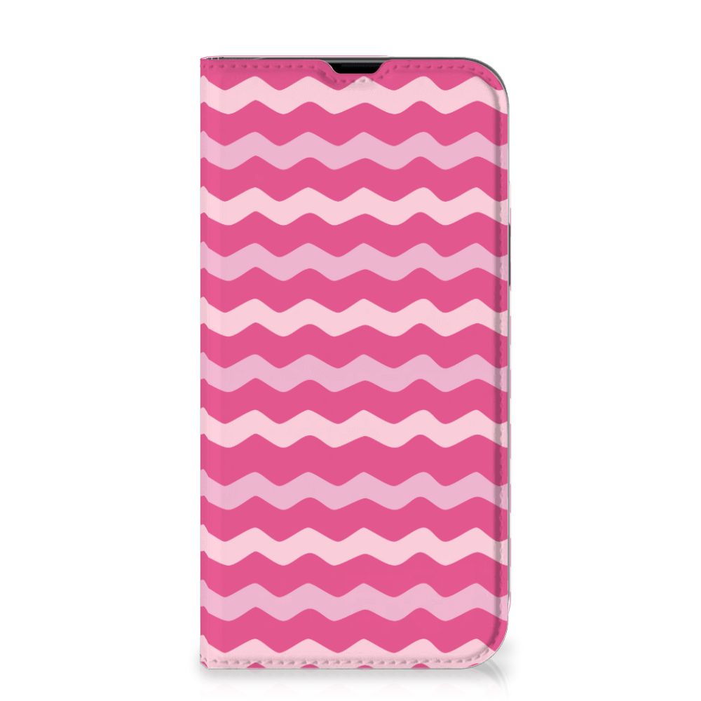 iPhone 13 Pro Max Hoesje met Magneet Waves Pink design roze golven aanzicht