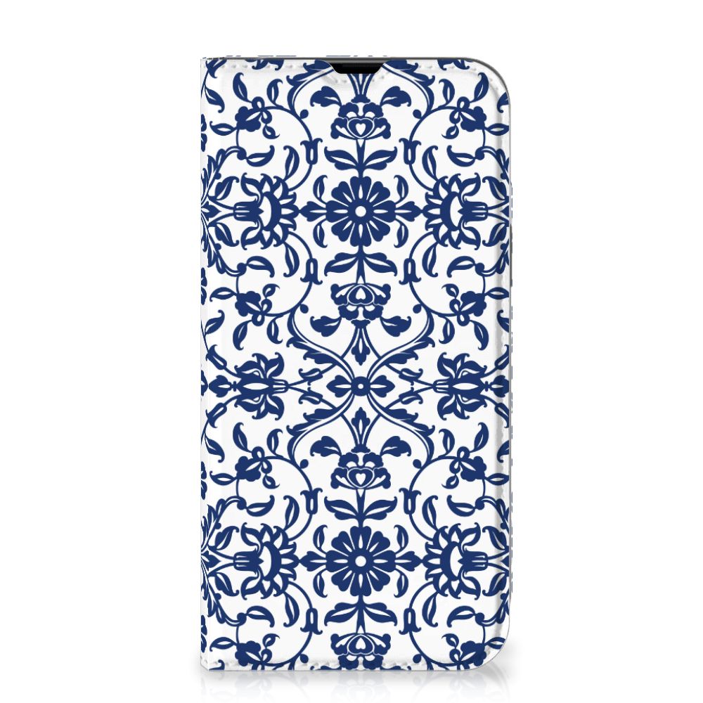 iPhone 13 Pro Max Smart Cover Flower Blue bloemenpatroon voorkant