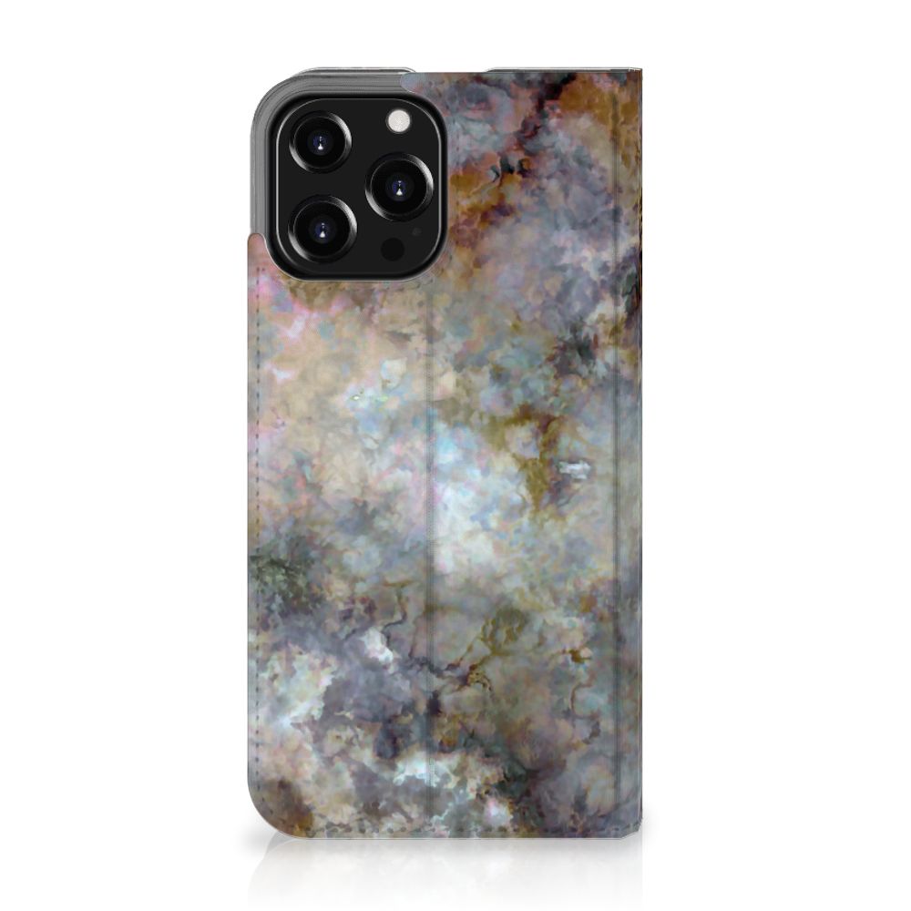 iPhone 13 Pro Max Standcase Marmer Grijs hoes grijs marmer design achteraanzicht
