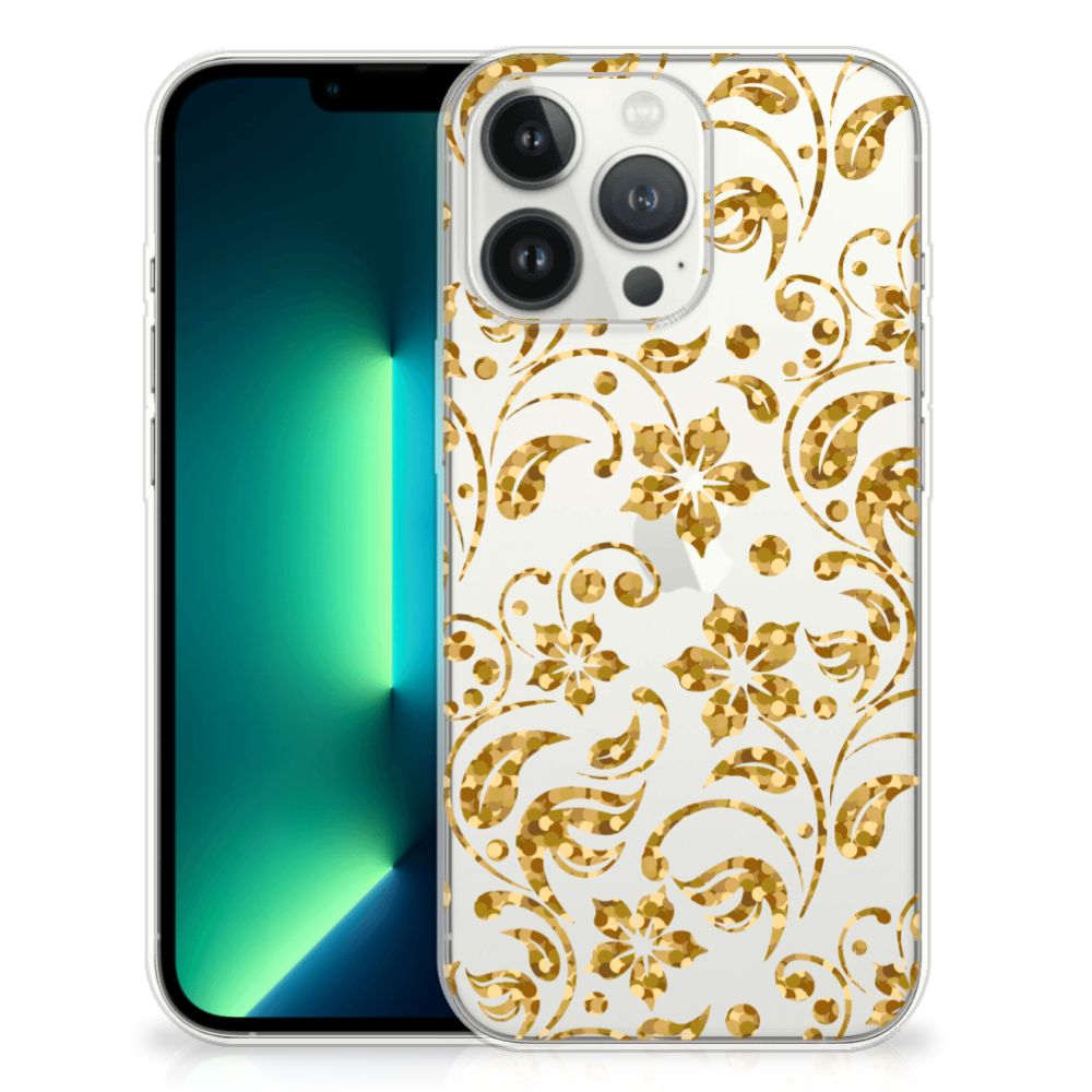 iPhone 13 Pro Max TPU Case Gouden Bloemen design voorkant
