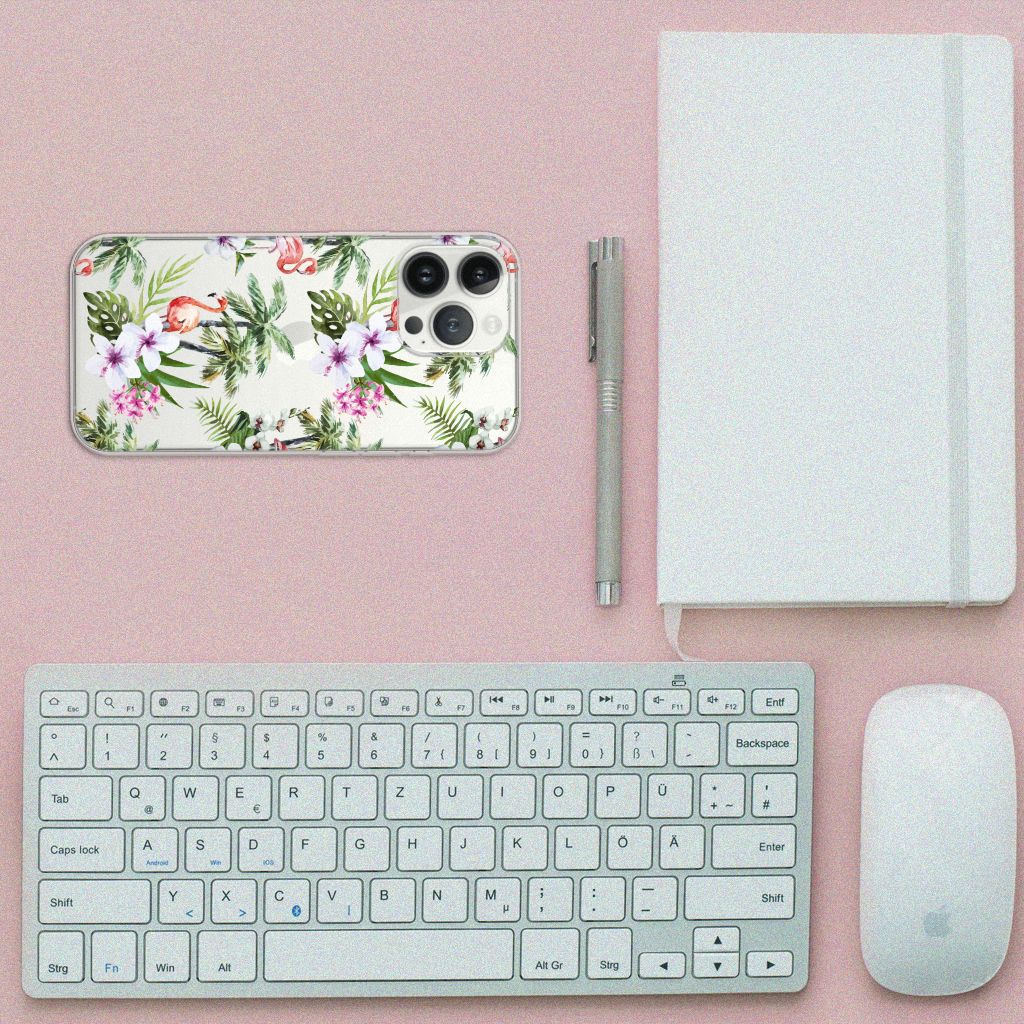 iPhone 13 Pro Max TPU Hoesje Flamingo Palms design palmblad aanzicht