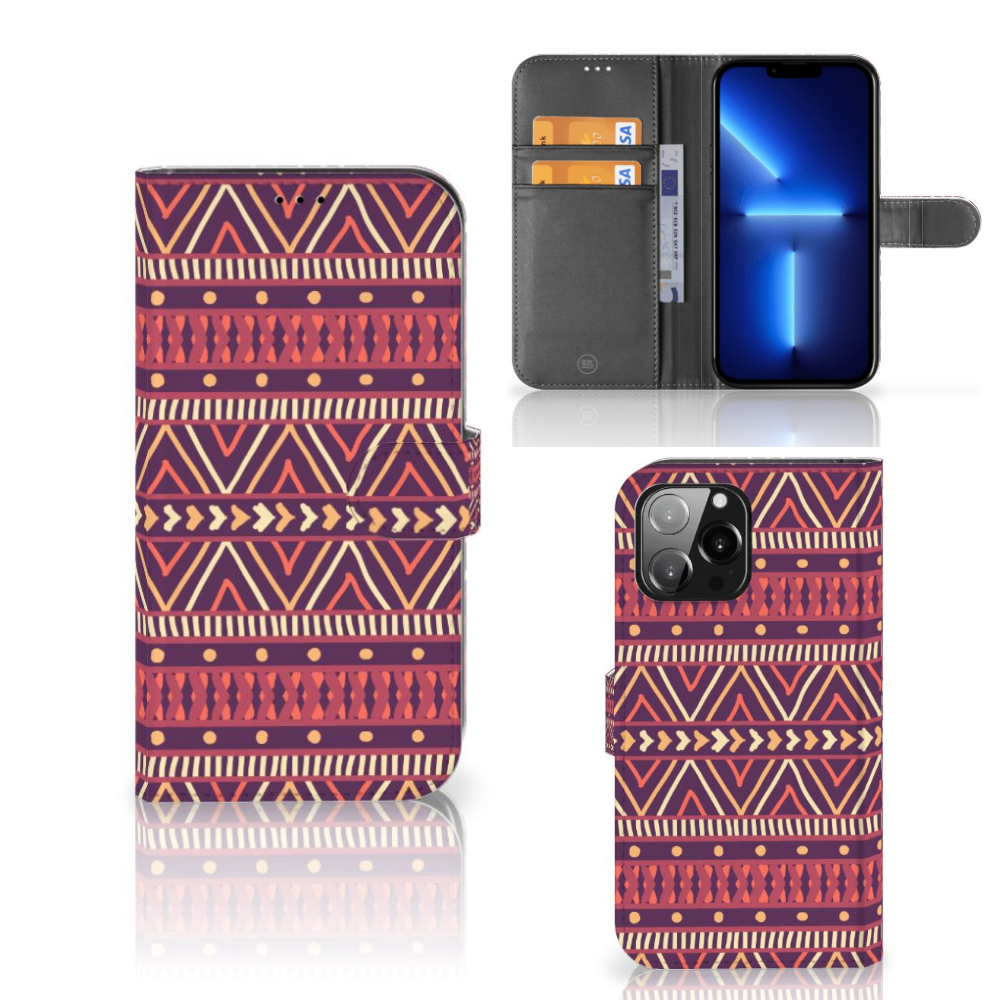 iPhone 13 Pro Max Telefoon Hoesje Aztec Paars hoesje design naam vooraanzicht zijaanzicht