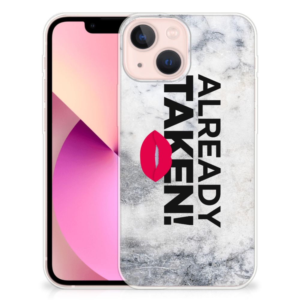 iPhone 13 mini Siliconen hoesje met naam Already Taken White ontwerp achterkant