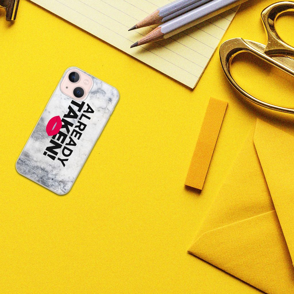 iPhone 13 mini Siliconen hoesje met naam Already Taken White design alreadytaken aanzicht