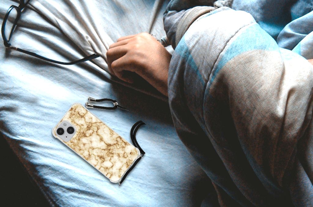 iPhone 14 Anti-Shock Hoesje Marmer Goud hoesje bovenkant