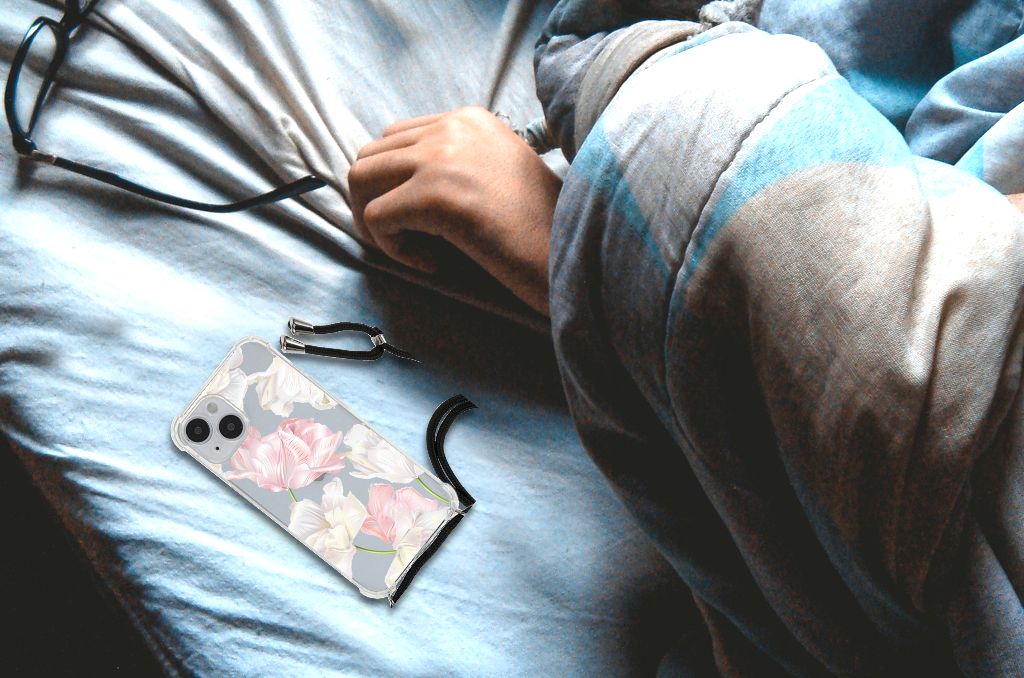 iPhone 14 Case Lovely Flowers bloemendessin bovenop bed